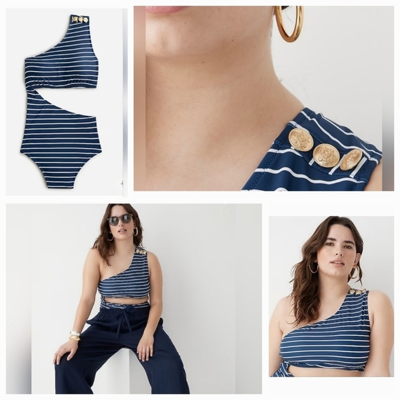 J. Crew Cutout One-piece Swimsuit in Navy Stripe - Picture 2 of 7